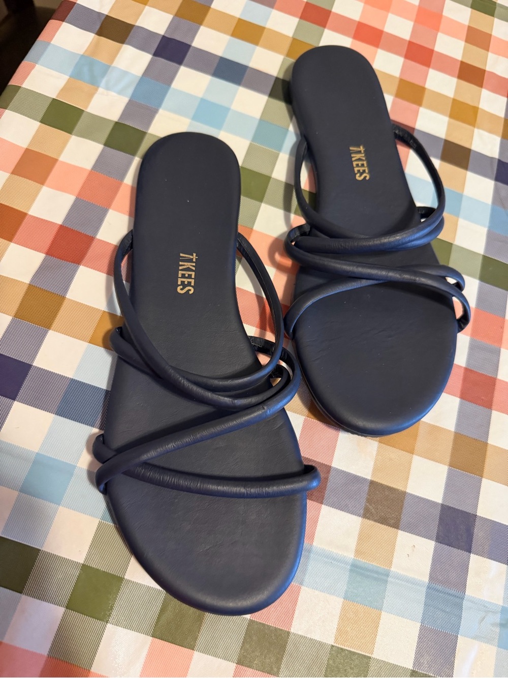 TKEES Navy Multi-Strap Slide Sandals